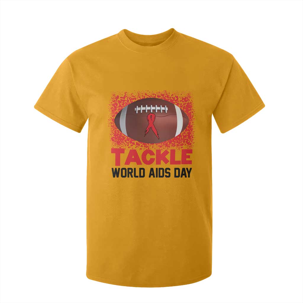 Tackle World AIDS Day T Shirt For Kid Football HIV Support Red Ribbon