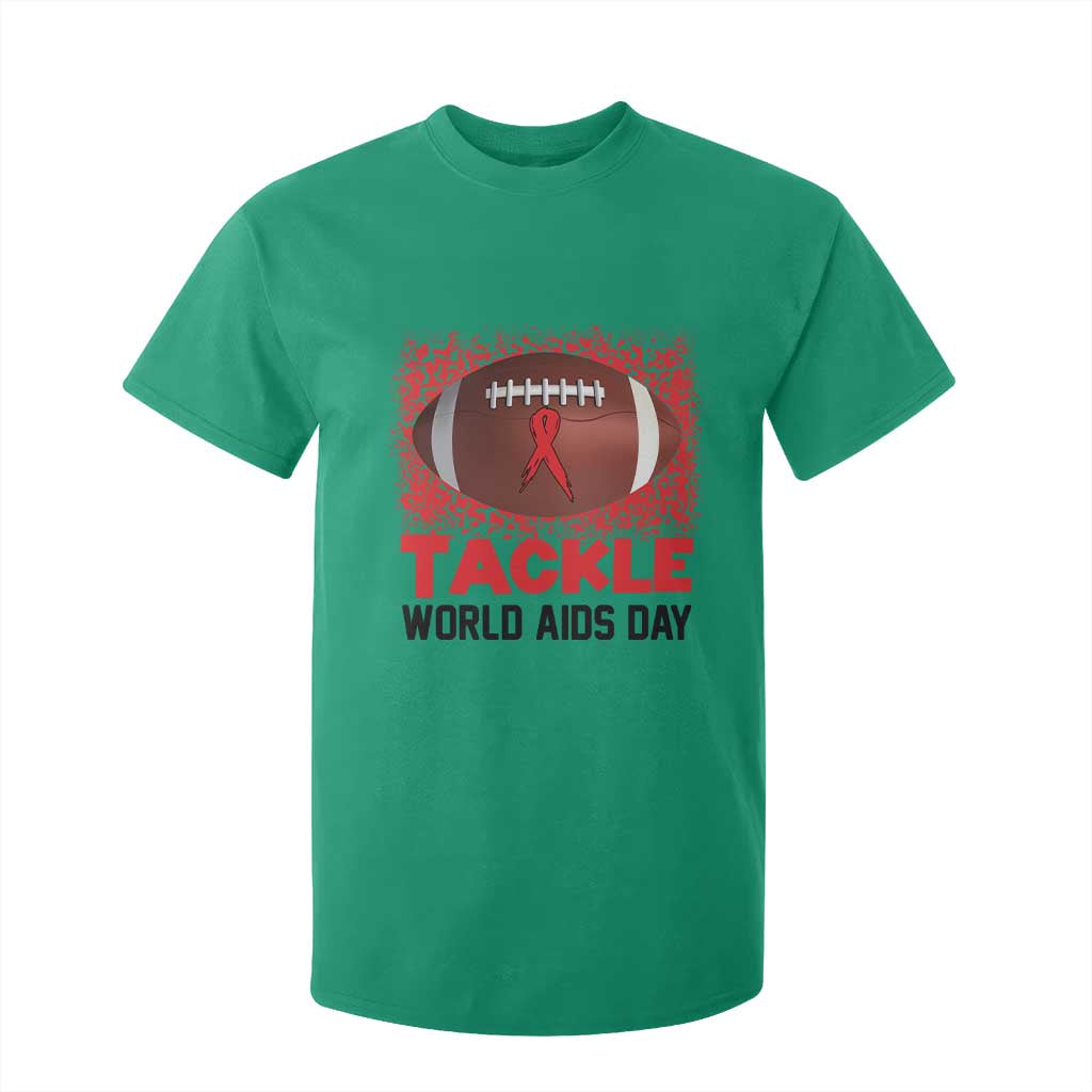 Tackle World AIDS Day T Shirt For Kid Football HIV Support Red Ribbon