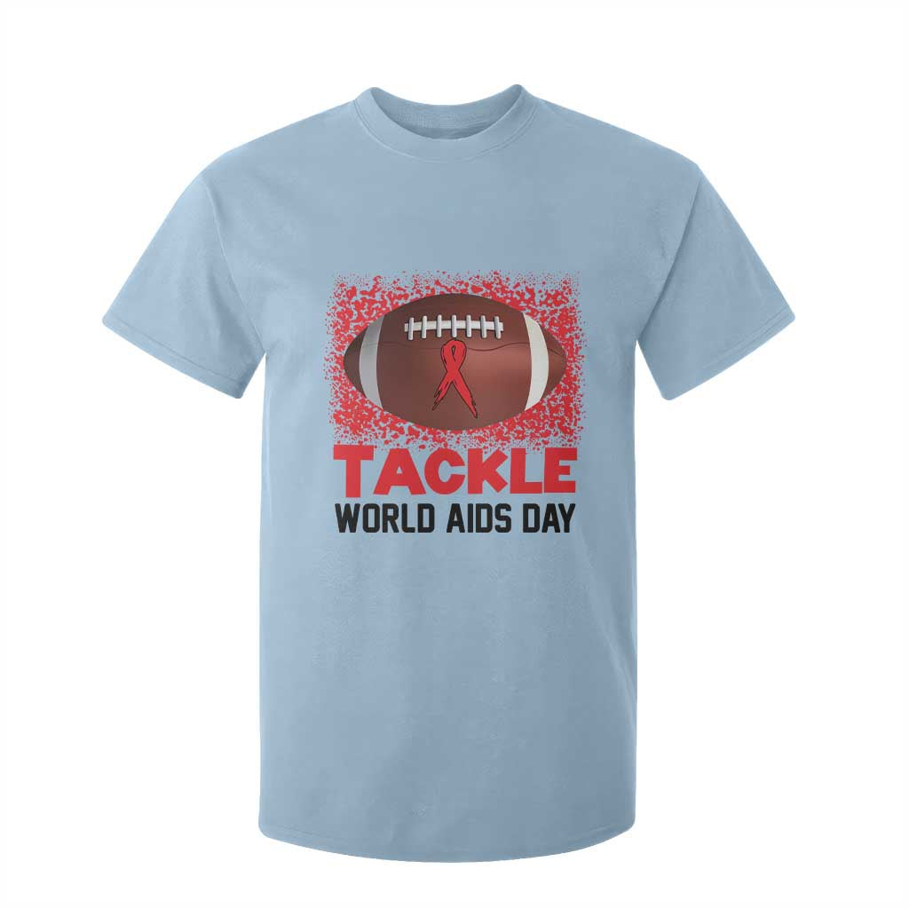 Tackle World AIDS Day T Shirt For Kid Football HIV Support Red Ribbon