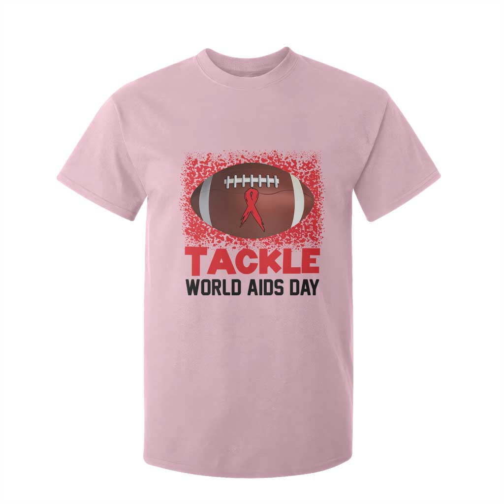 Tackle World AIDS Day T Shirt For Kid Football HIV Support Red Ribbon