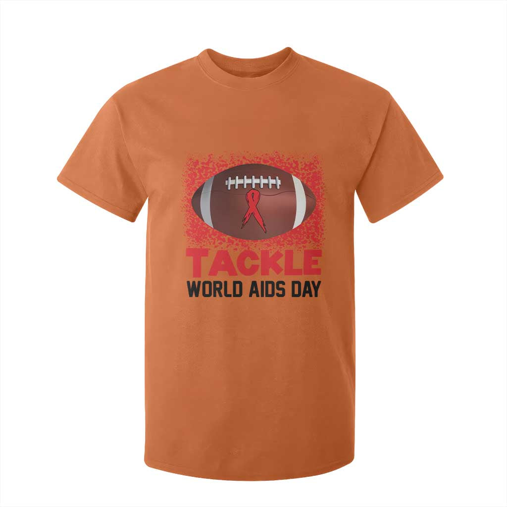 Tackle World AIDS Day T Shirt For Kid Football HIV Support Red Ribbon