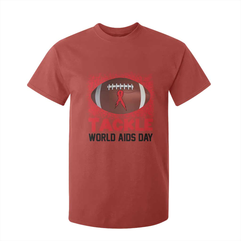 Tackle World AIDS Day T Shirt For Kid Football HIV Support Red Ribbon