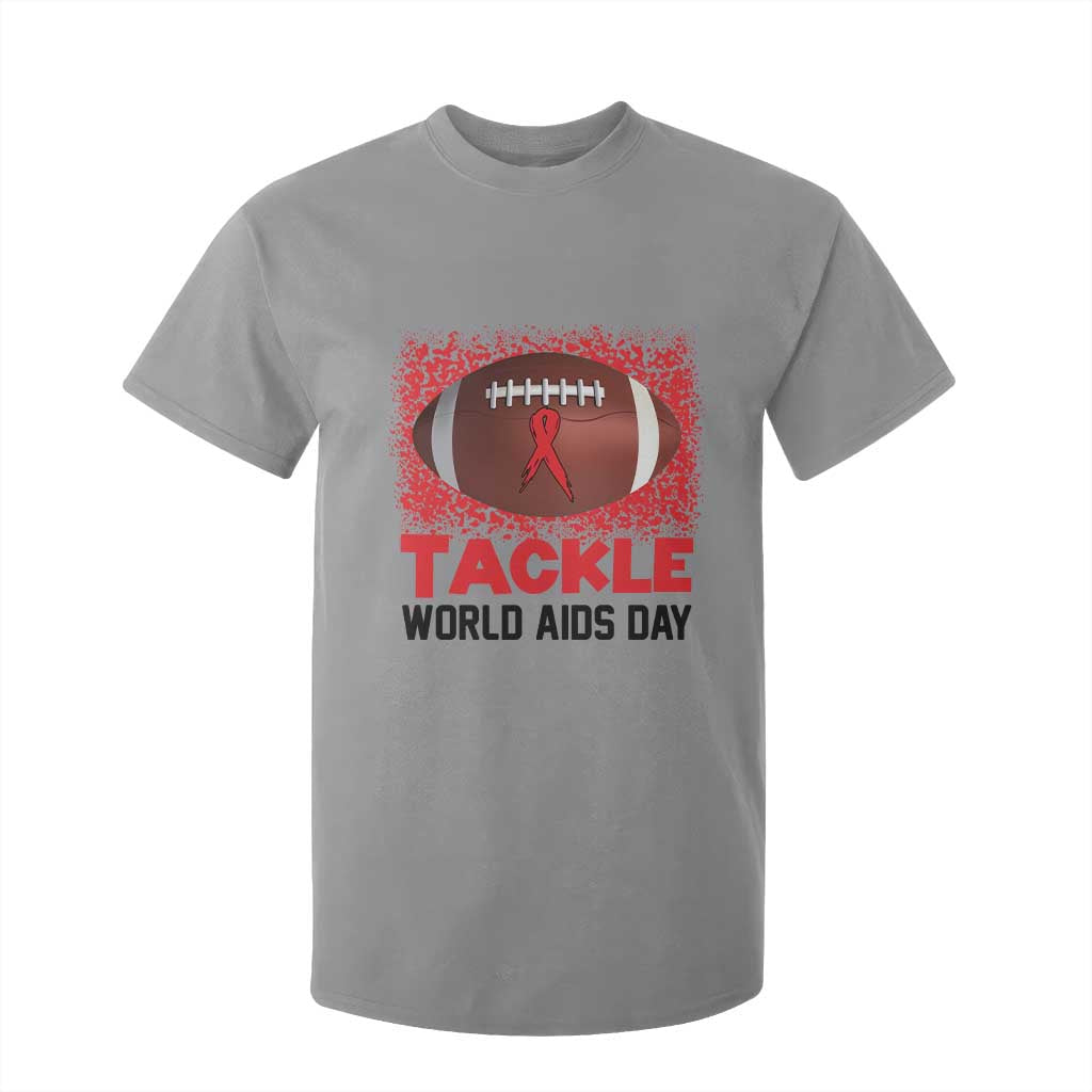 Tackle World AIDS Day T Shirt For Kid Football HIV Support Red Ribbon
