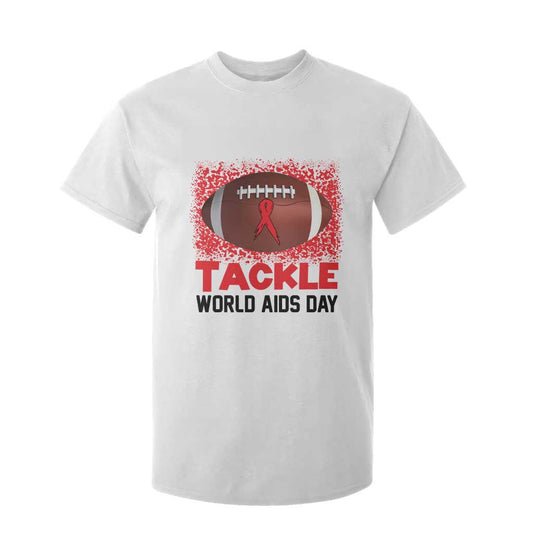Tackle World AIDS Day T Shirt For Kid Football HIV Support Red Ribbon