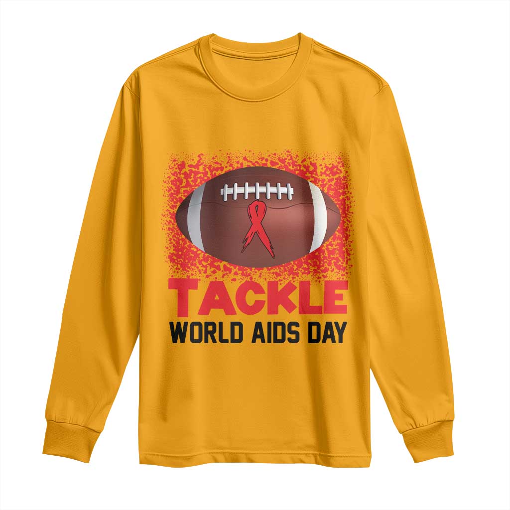 Tackle World AIDS Day Long Sleeve Shirt Football HIV Support Red Ribbon