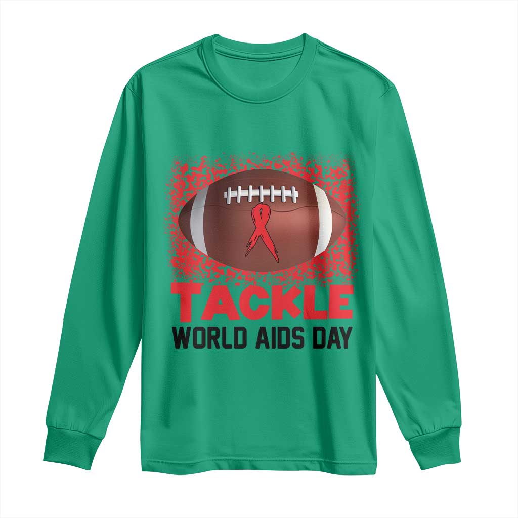Tackle World AIDS Day Long Sleeve Shirt Football HIV Support Red Ribbon