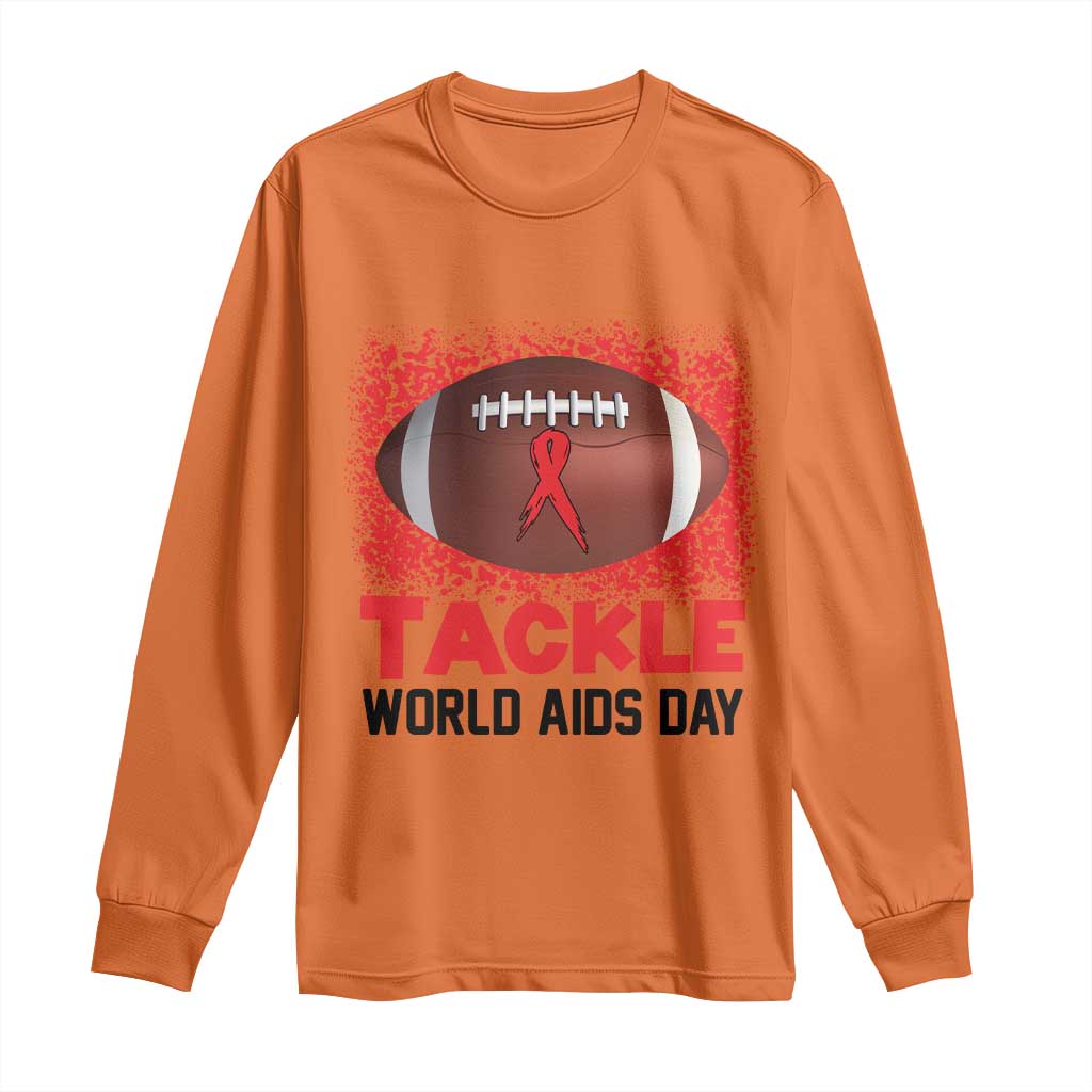 Tackle World AIDS Day Long Sleeve Shirt Football HIV Support Red Ribbon