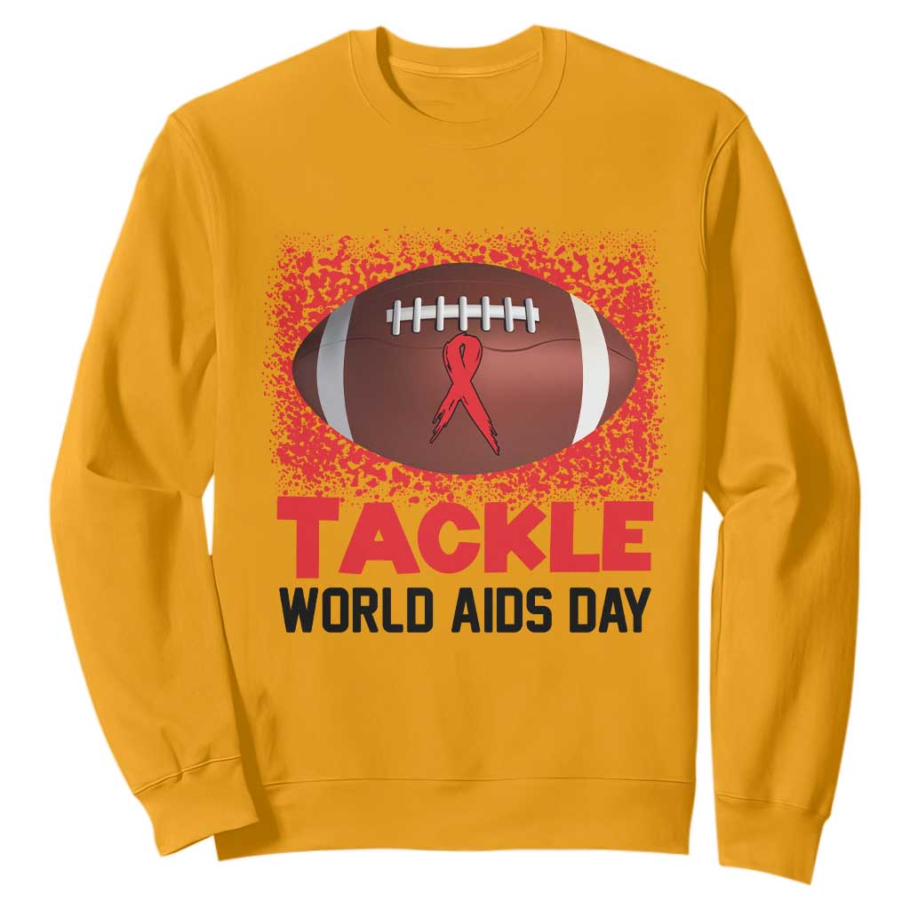 Tackle World AIDS Day Sweatshirt Football HIV Support Red Ribbon