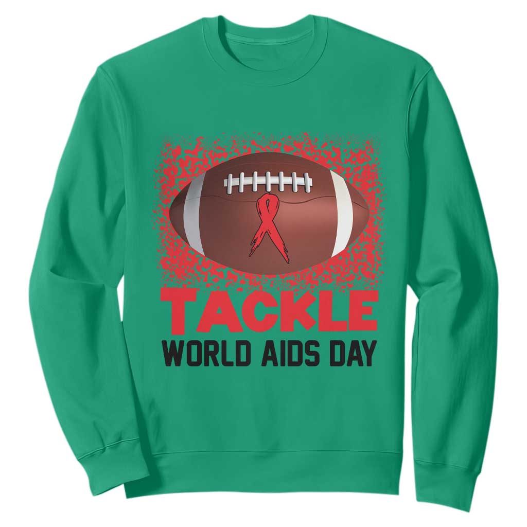 Tackle World AIDS Day Sweatshirt Football HIV Support Red Ribbon