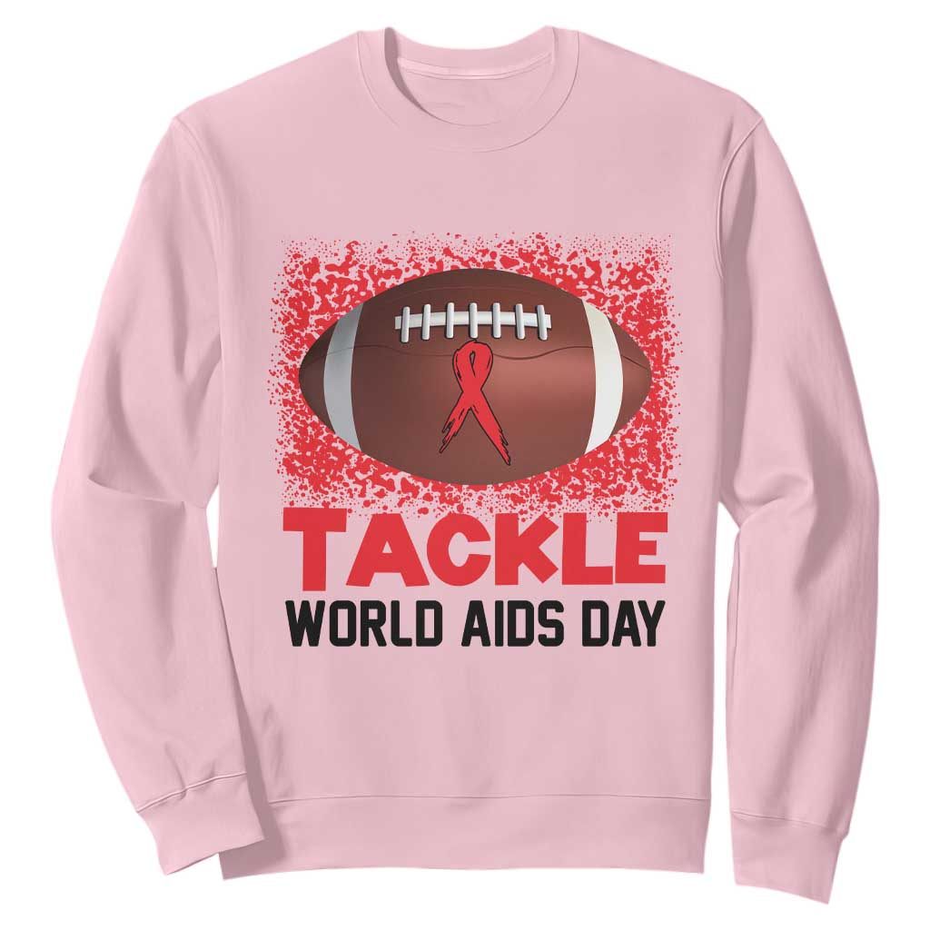 Tackle World AIDS Day Sweatshirt Football HIV Support Red Ribbon