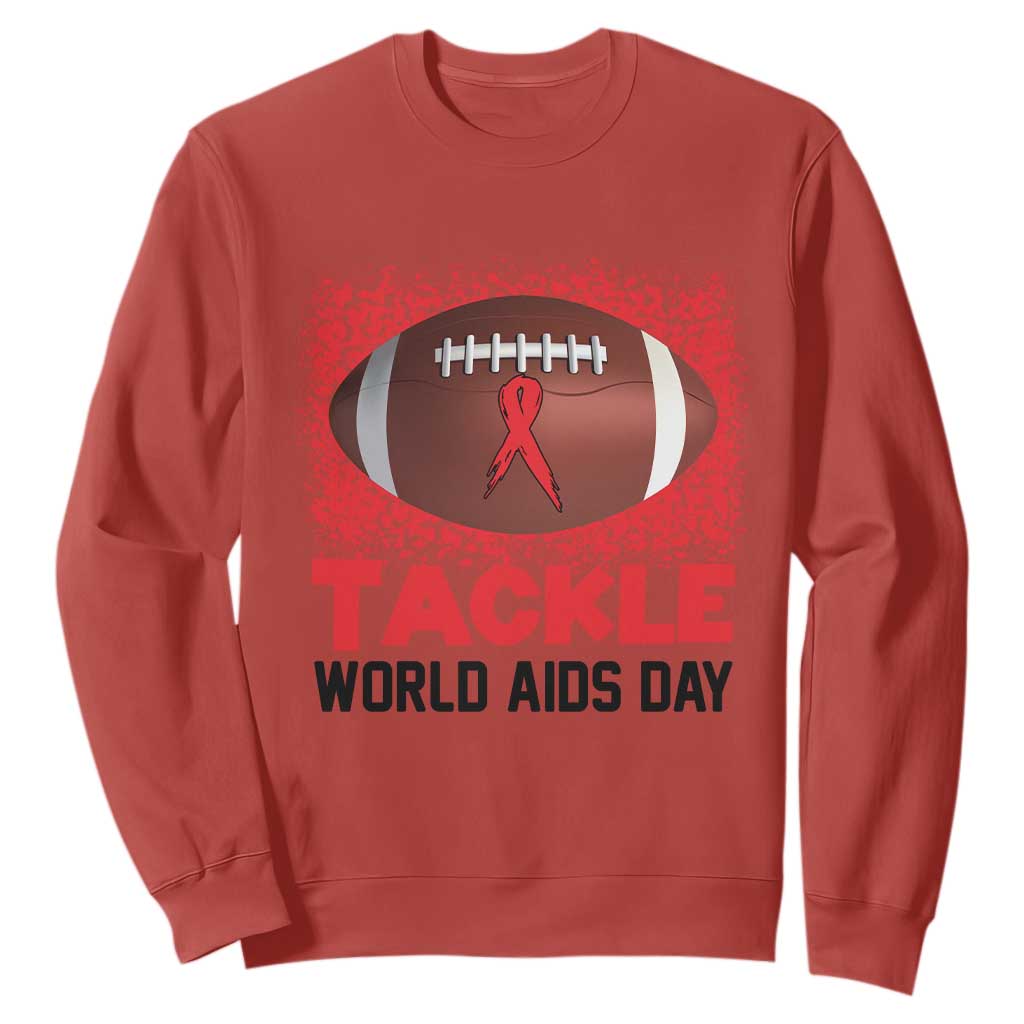 Tackle World AIDS Day Sweatshirt Football HIV Support Red Ribbon