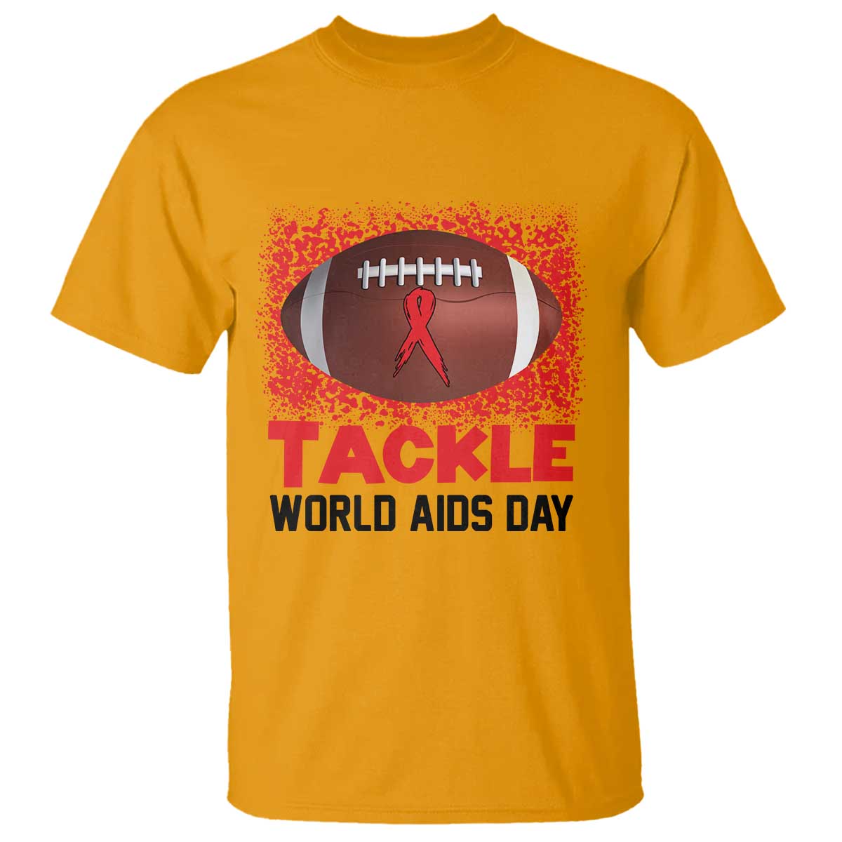 Tackle World AIDS Day T Shirt Football HIV Support Red Ribbon