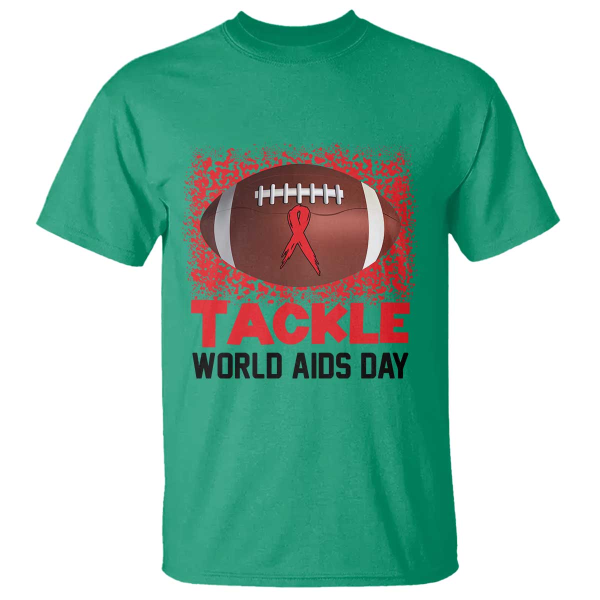 Tackle World AIDS Day T Shirt Football HIV Support Red Ribbon
