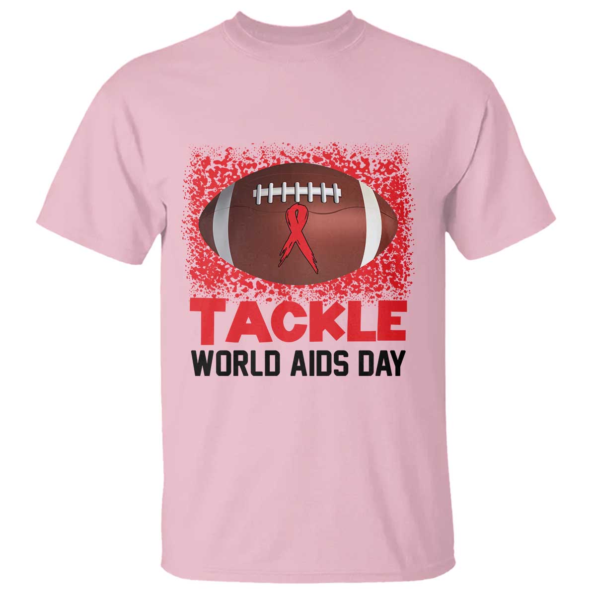 Tackle World AIDS Day T Shirt Football HIV Support Red Ribbon
