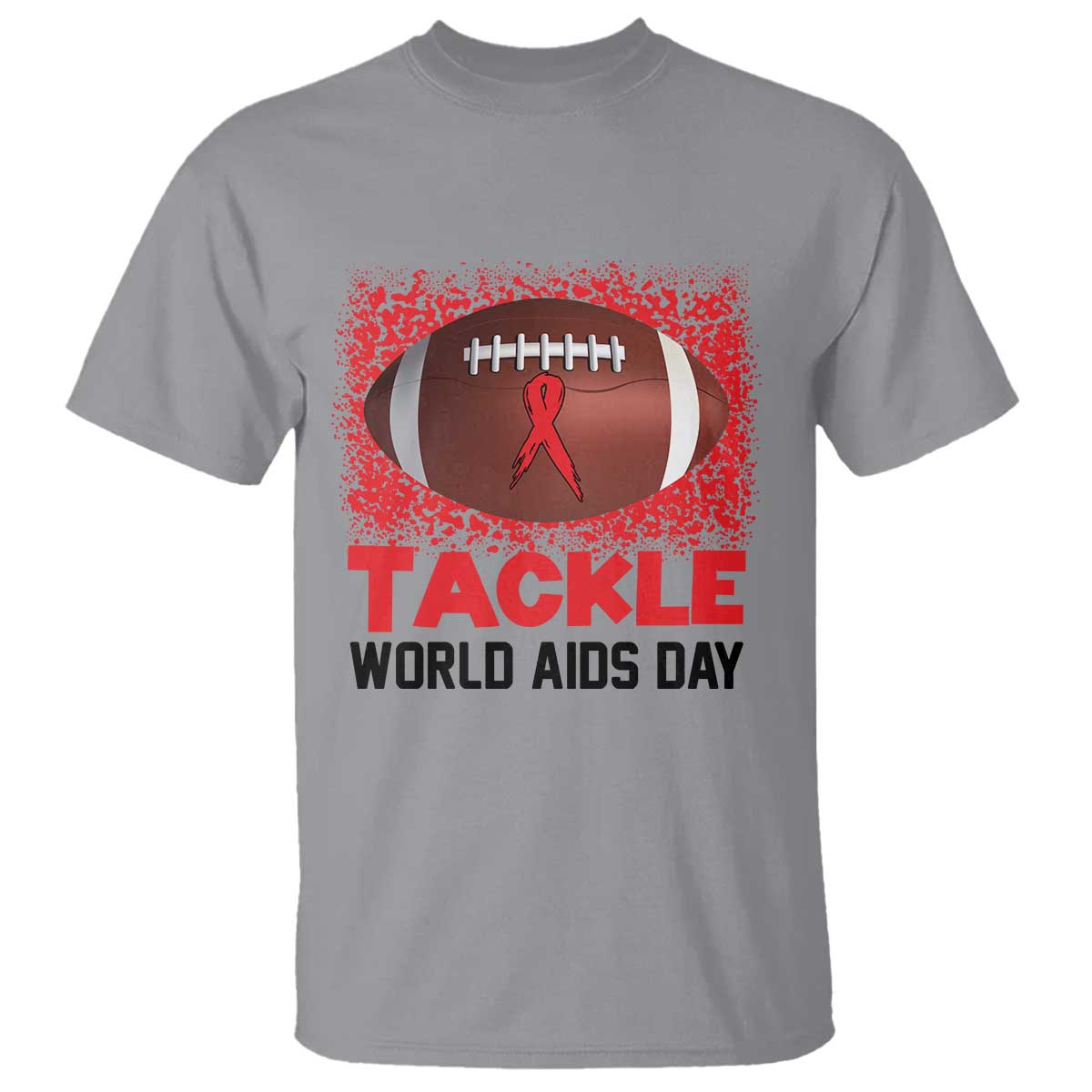Tackle World AIDS Day T Shirt Football HIV Support Red Ribbon