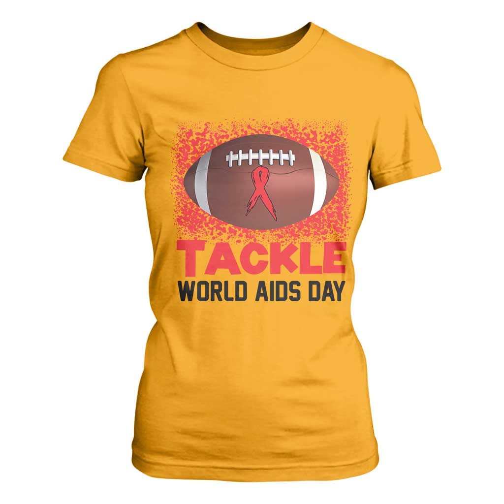 Tackle World AIDS Day T Shirt For Women Football HIV Support Red Ribbon
