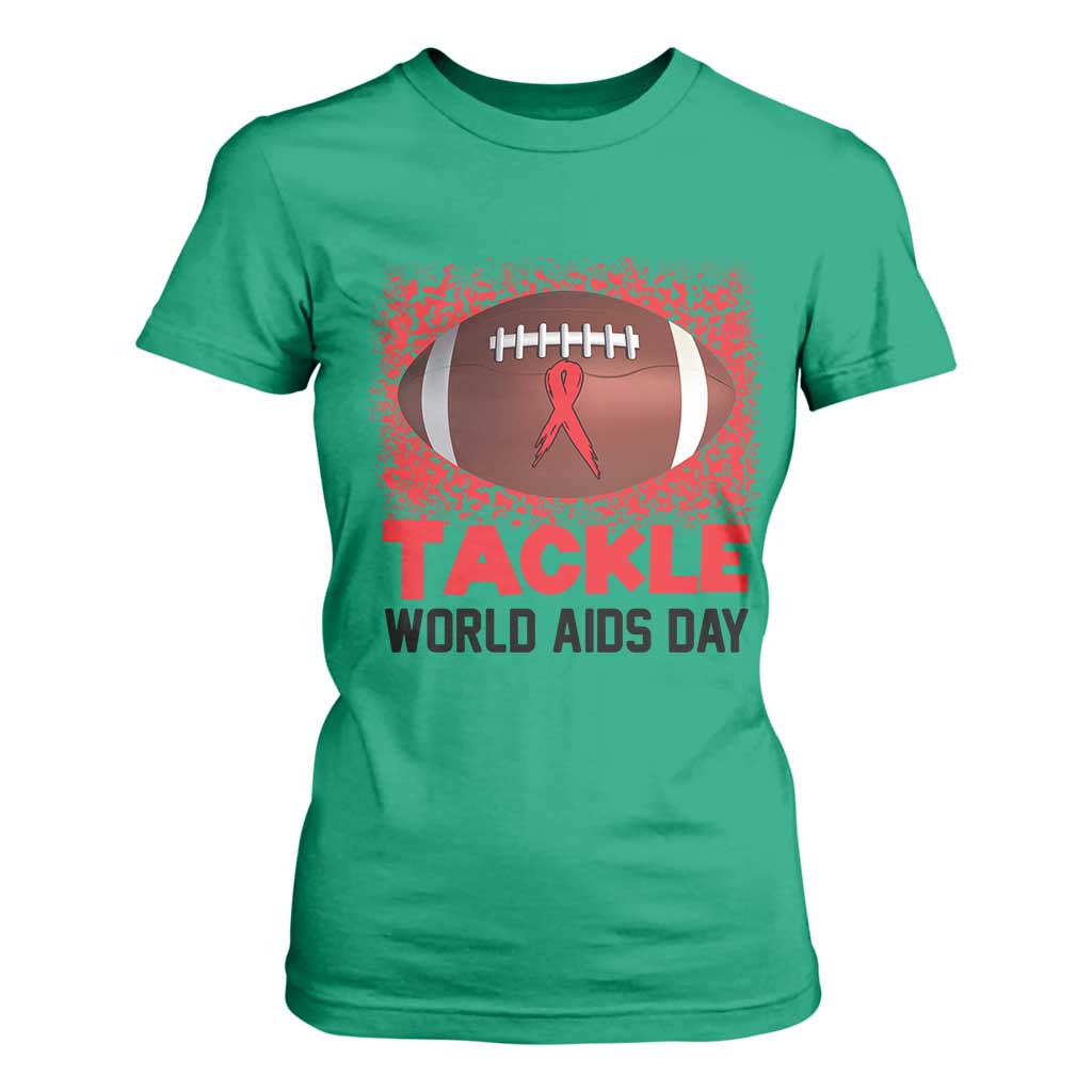 Tackle World AIDS Day T Shirt For Women Football HIV Support Red Ribbon