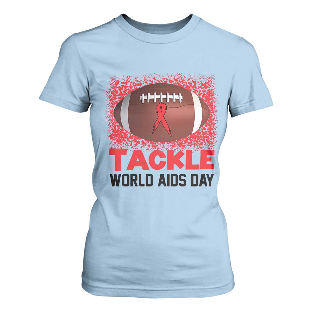 Tackle World AIDS Day T Shirt For Women Football HIV Support Red Ribbon