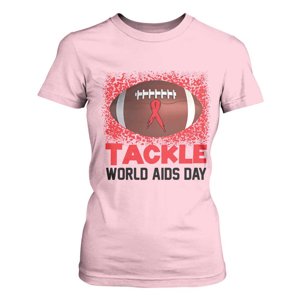 Tackle World AIDS Day T Shirt For Women Football HIV Support Red Ribbon