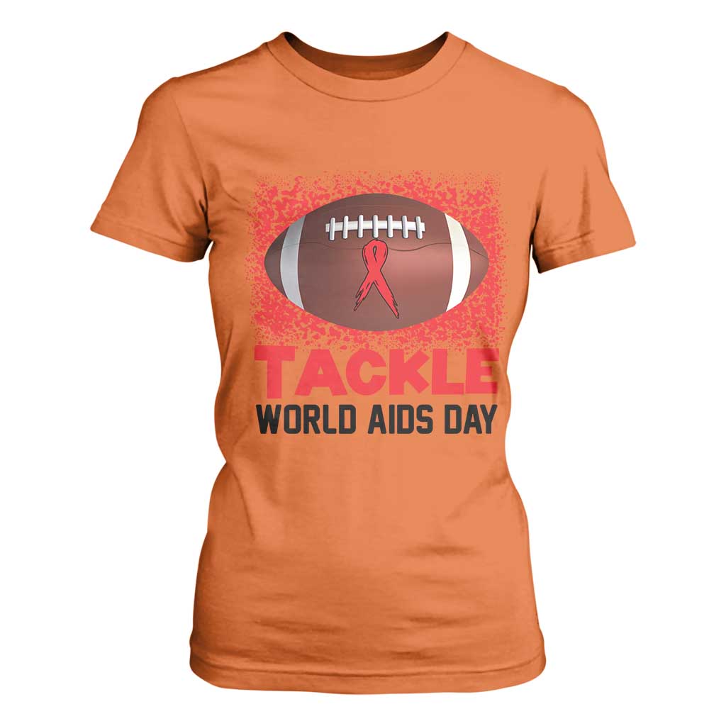 Tackle World AIDS Day T Shirt For Women Football HIV Support Red Ribbon