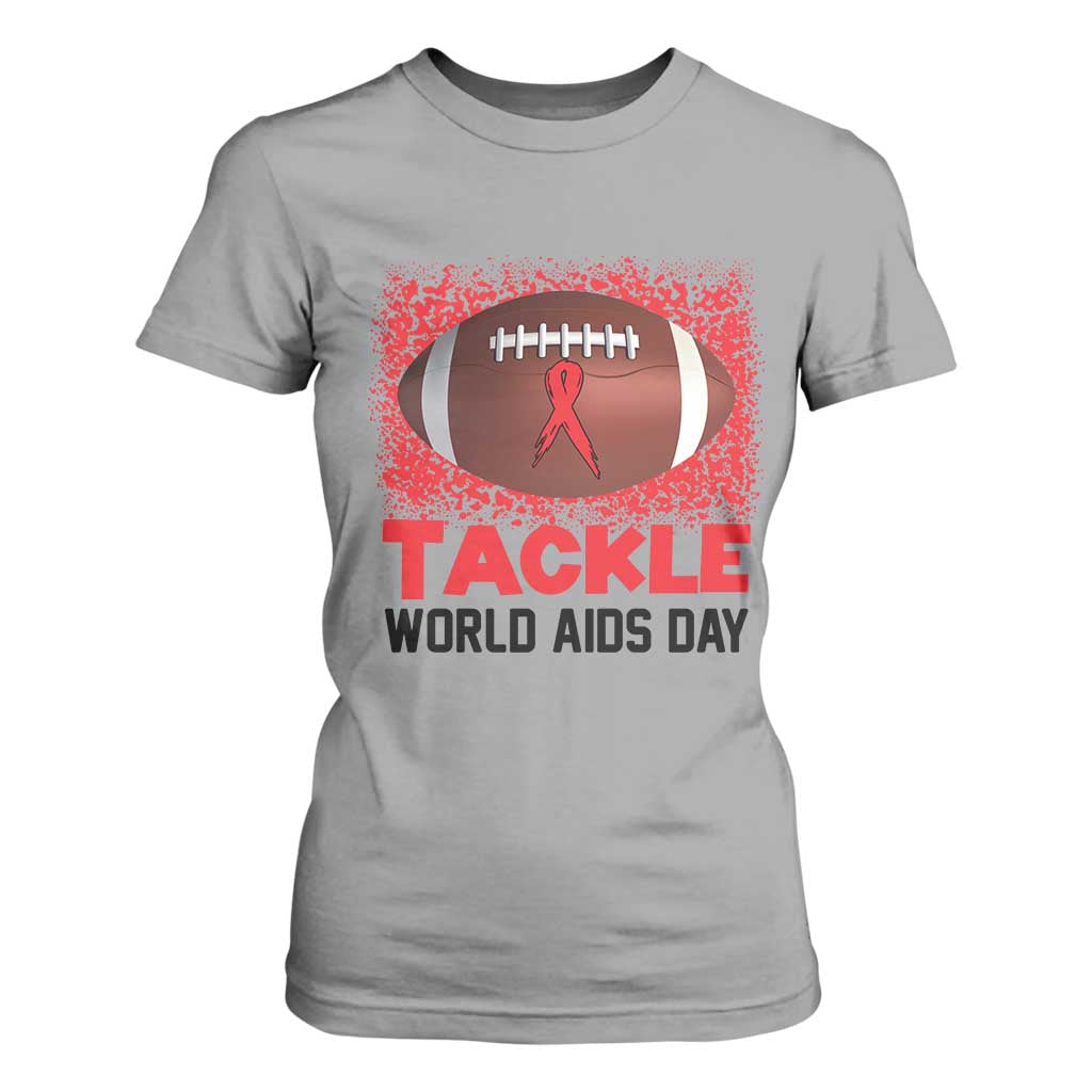Tackle World AIDS Day T Shirt For Women Football HIV Support Red Ribbon