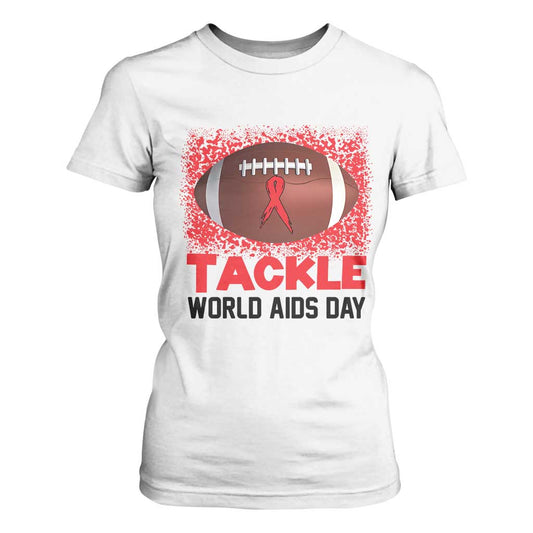 Tackle World AIDS Day T Shirt For Women Football HIV Support Red Ribbon