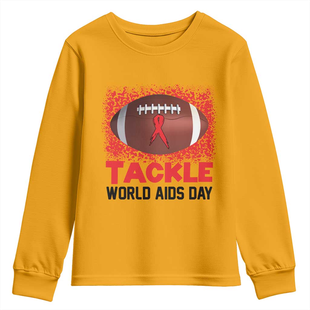 Tackle World AIDS Day Youth Sweatshirt Football HIV Support Red Ribbon