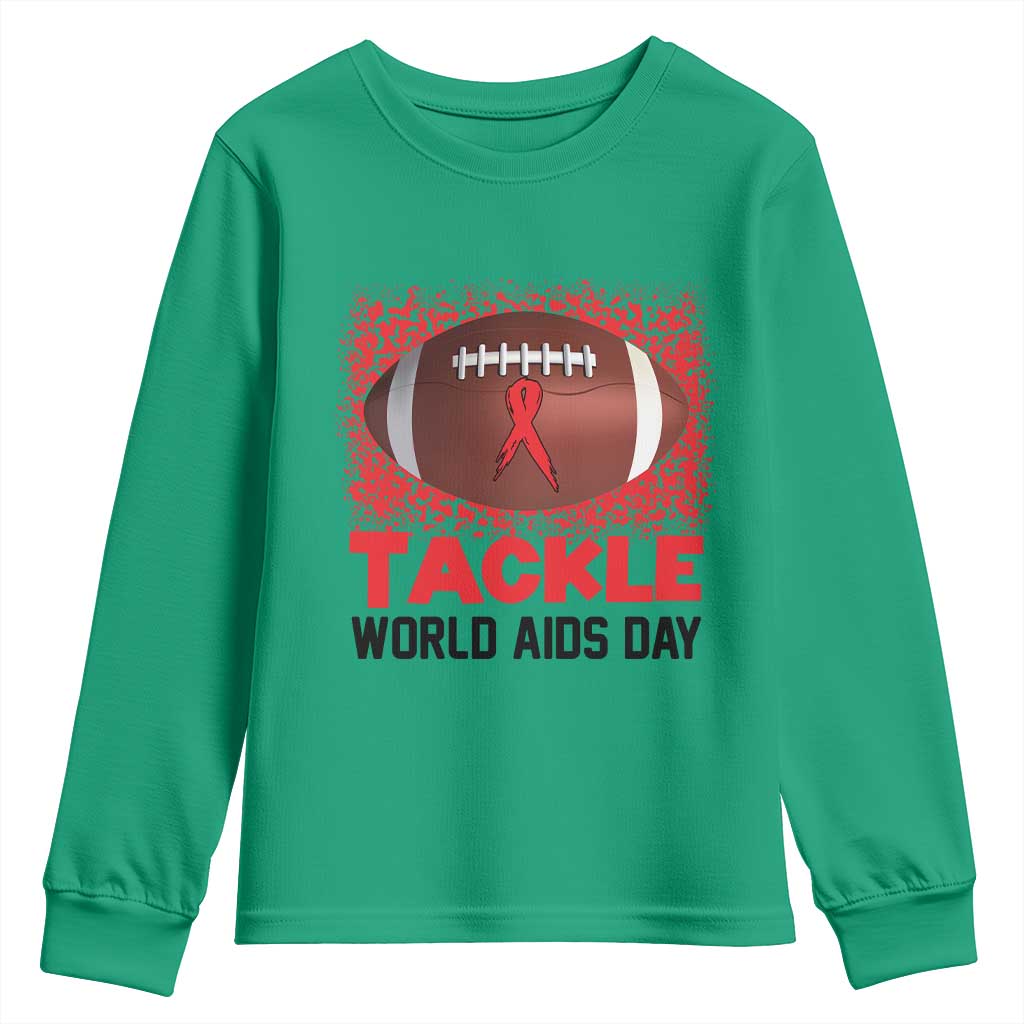 Tackle World AIDS Day Youth Sweatshirt Football HIV Support Red Ribbon