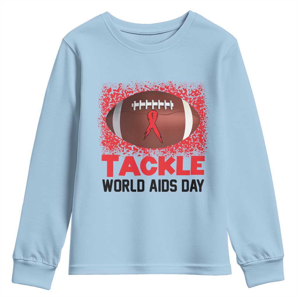 Tackle World AIDS Day Youth Sweatshirt Football HIV Support Red Ribbon