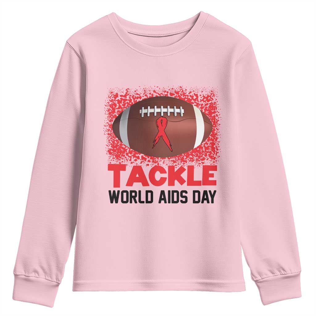 Tackle World AIDS Day Youth Sweatshirt Football HIV Support Red Ribbon