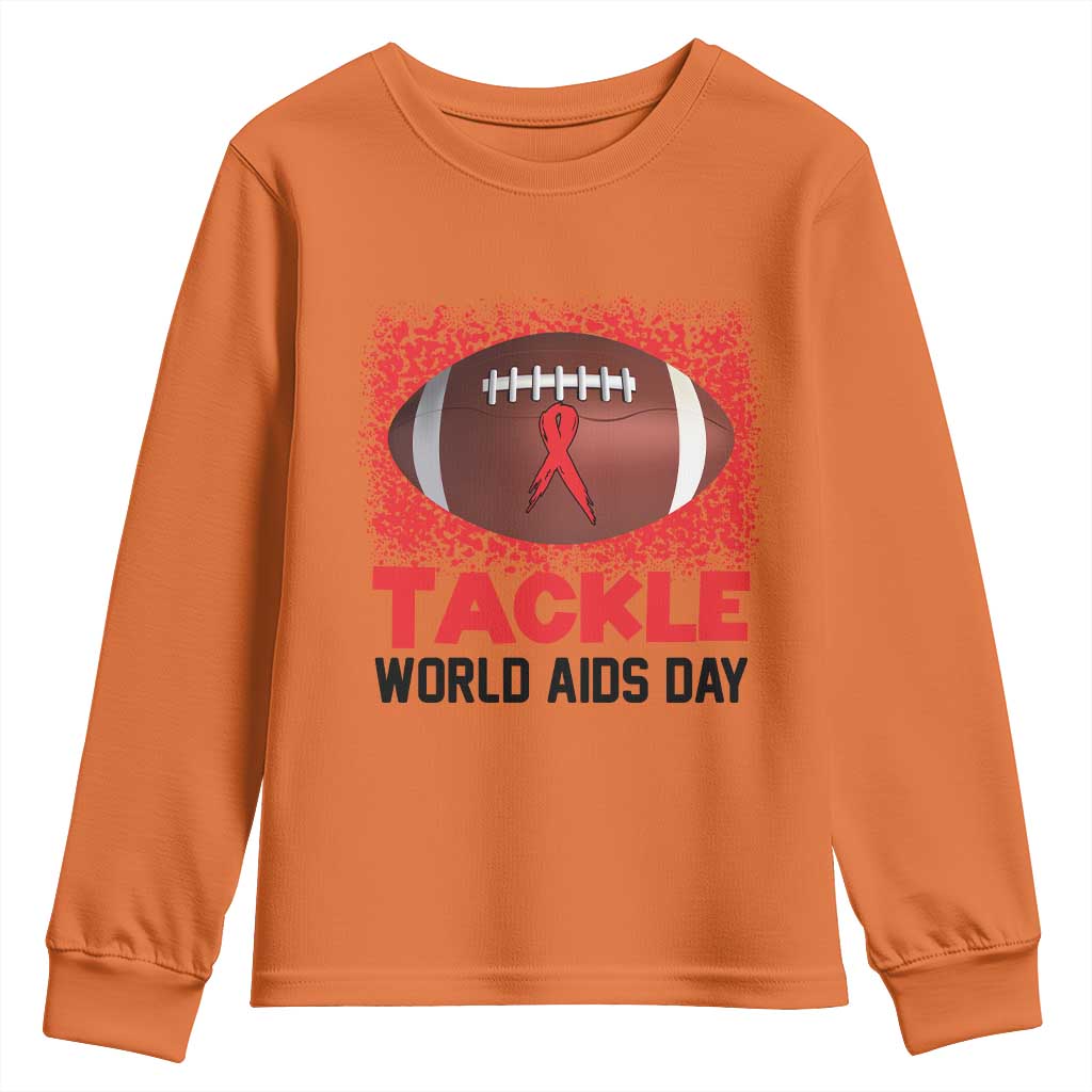 Tackle World AIDS Day Youth Sweatshirt Football HIV Support Red Ribbon