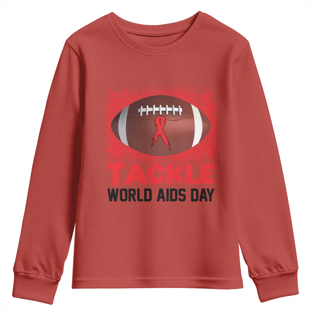 Tackle World AIDS Day Youth Sweatshirt Football HIV Support Red Ribbon