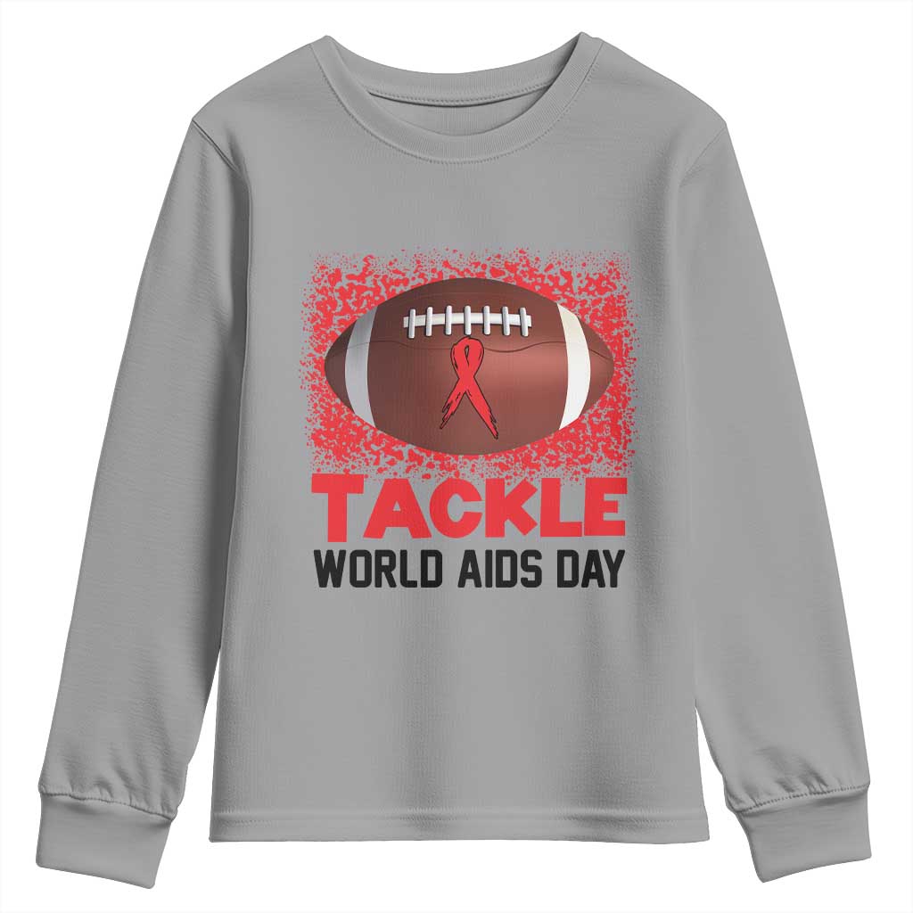 Tackle World AIDS Day Youth Sweatshirt Football HIV Support Red Ribbon