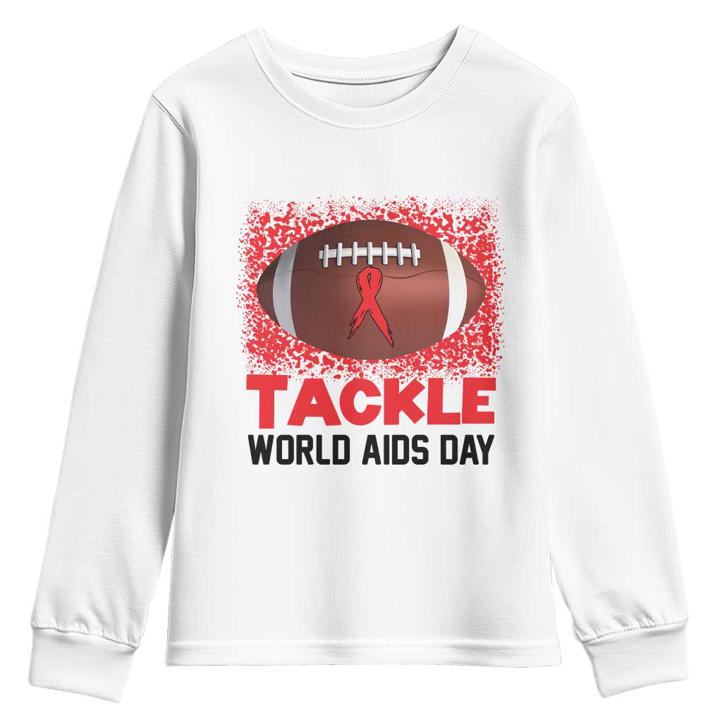 Tackle World AIDS Day Youth Sweatshirt Football HIV Support Red Ribbon