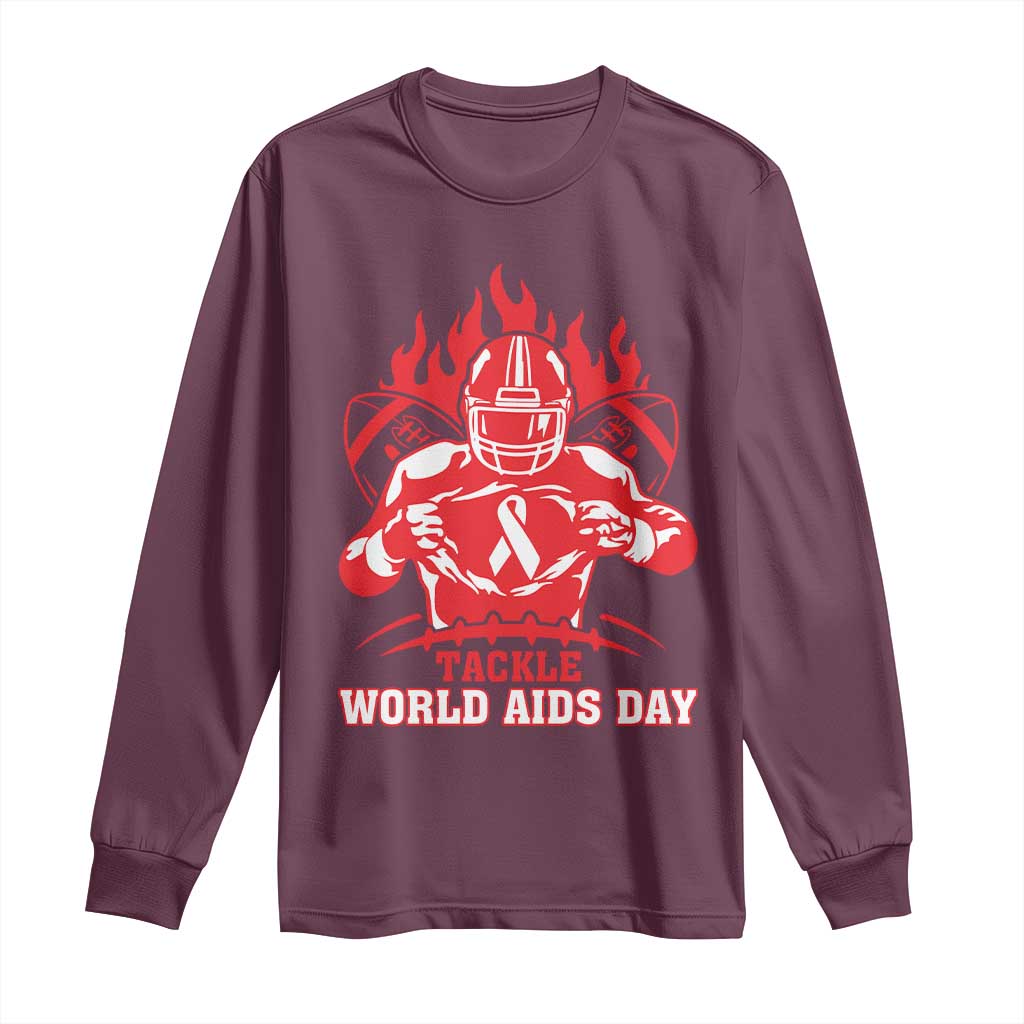AIDS Support Long Sleeve Shirt Ribbon HIV Tackle Football Gift