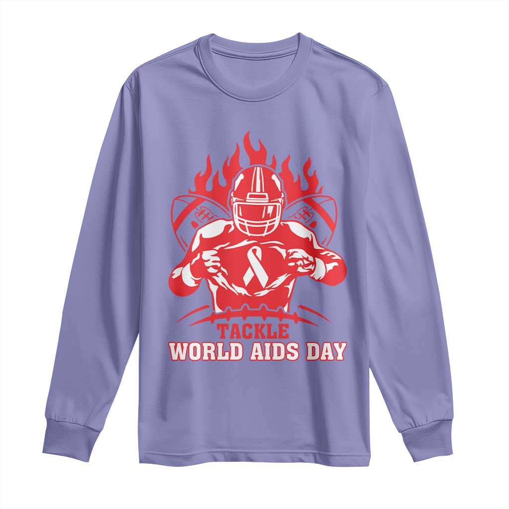 AIDS Support Long Sleeve Shirt Ribbon HIV Tackle Football Gift