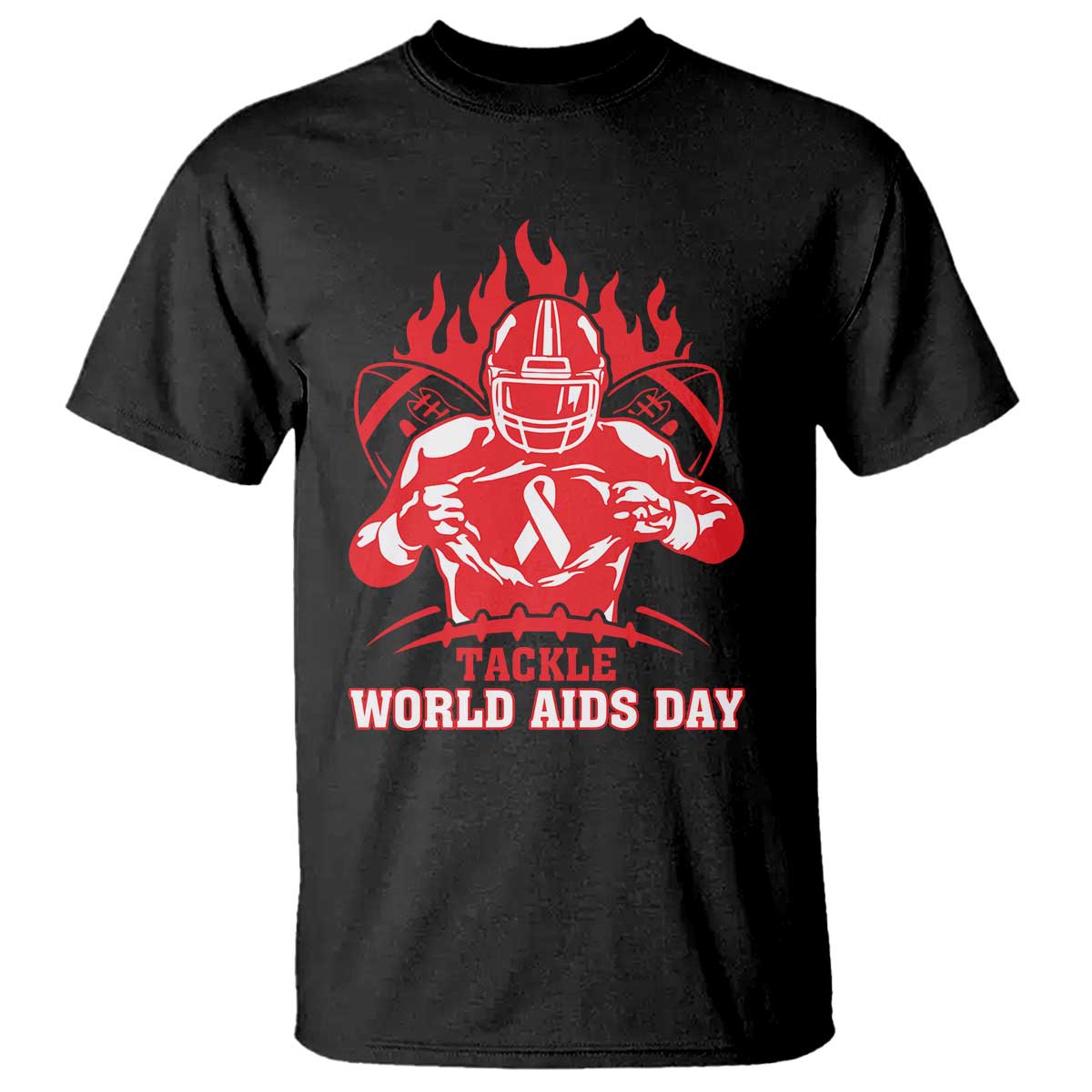 AIDS Support T Shirt Ribbon HIV Tackle Football Gift