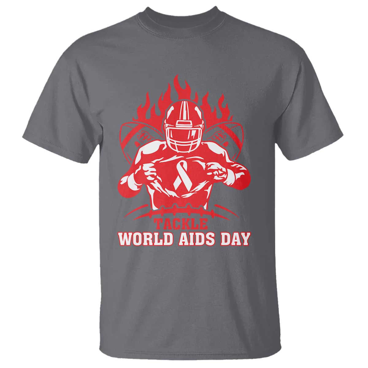 AIDS Support T Shirt Ribbon HIV Tackle Football Gift