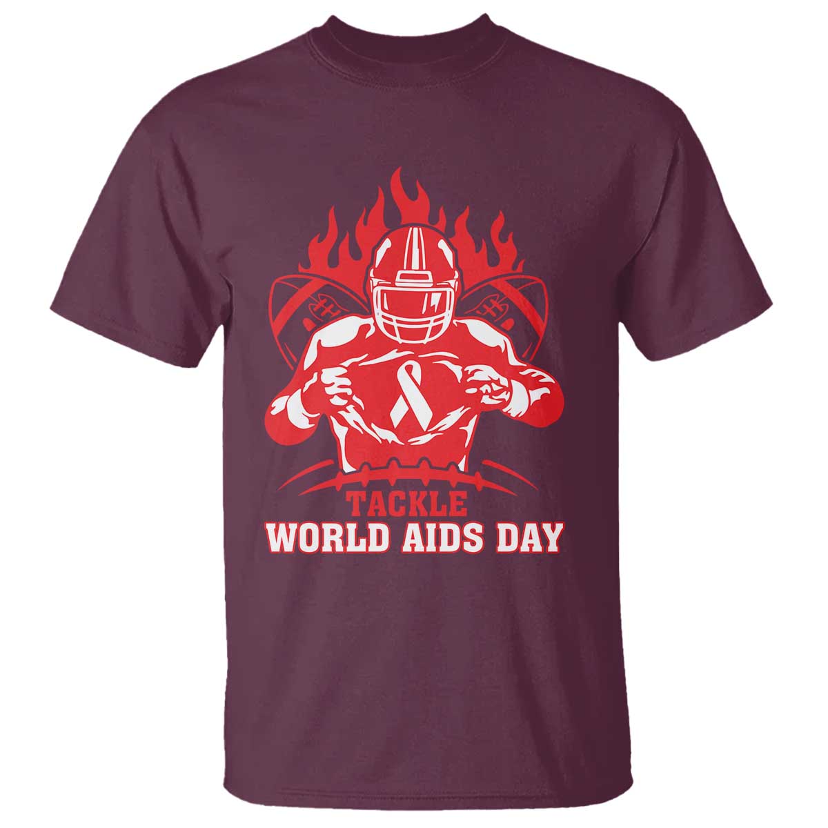 AIDS Support T Shirt Ribbon HIV Tackle Football Gift