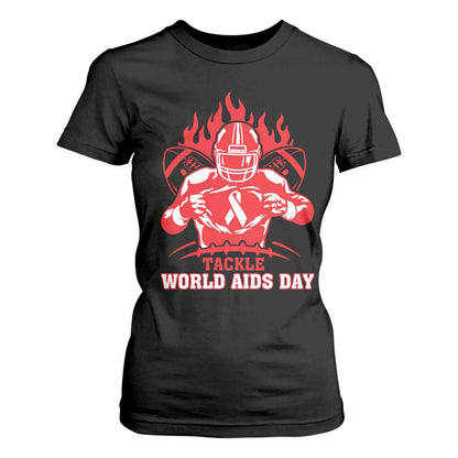 AIDS Support T Shirt For Women Ribbon HIV Tackle Football Gift