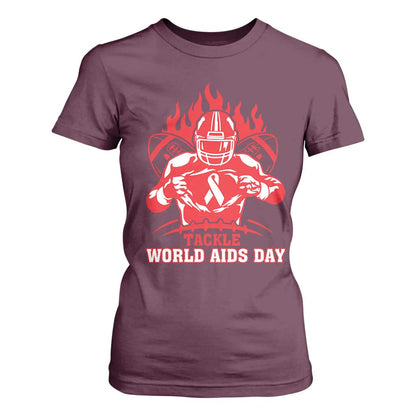 AIDS Support T Shirt For Women Ribbon HIV Tackle Football Gift