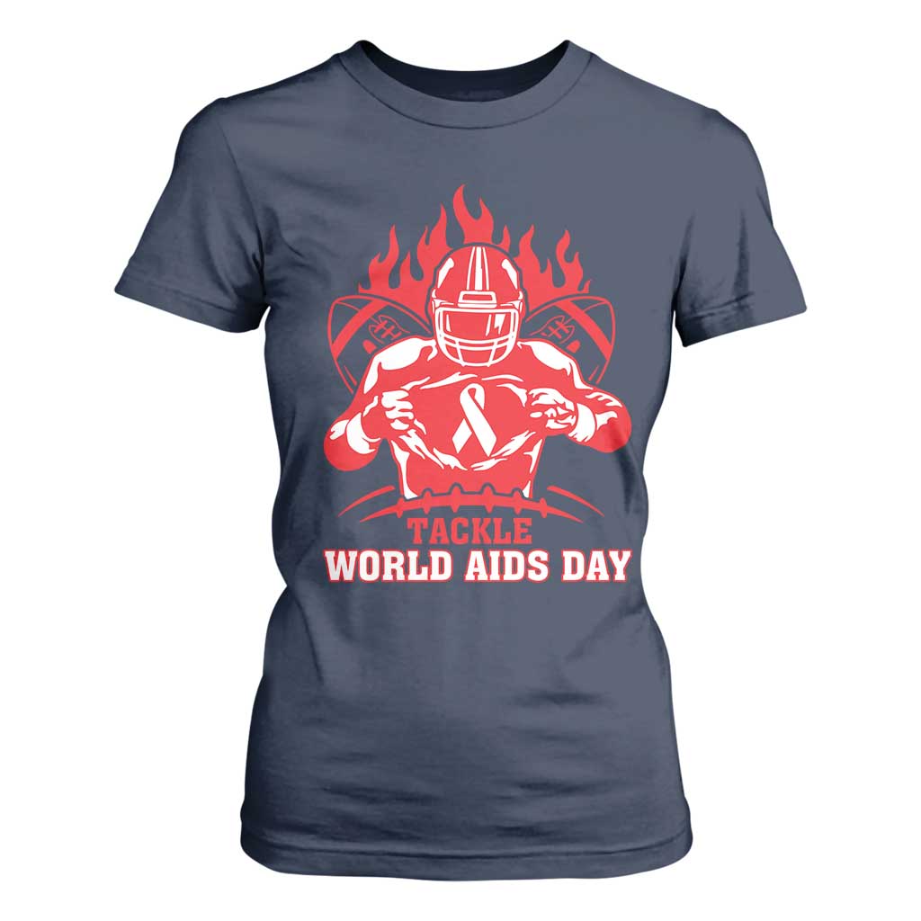 AIDS Support T Shirt For Women Ribbon HIV Tackle Football Gift