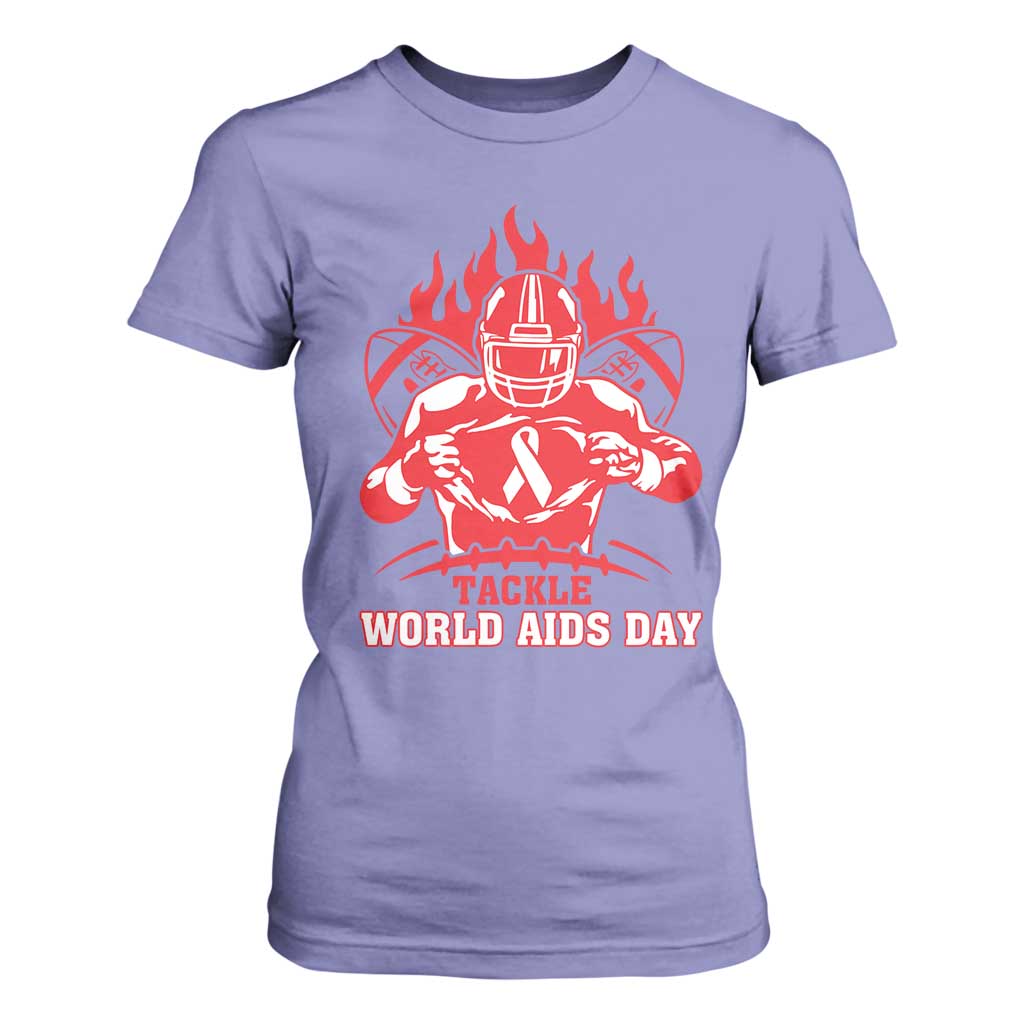 AIDS Support T Shirt For Women Ribbon HIV Tackle Football Gift