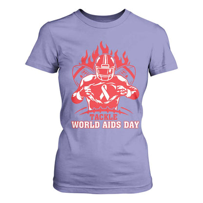 AIDS Support T Shirt For Women Ribbon HIV Tackle Football Gift