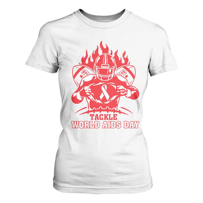 AIDS Support T Shirt For Women Ribbon HIV Tackle Football Gift