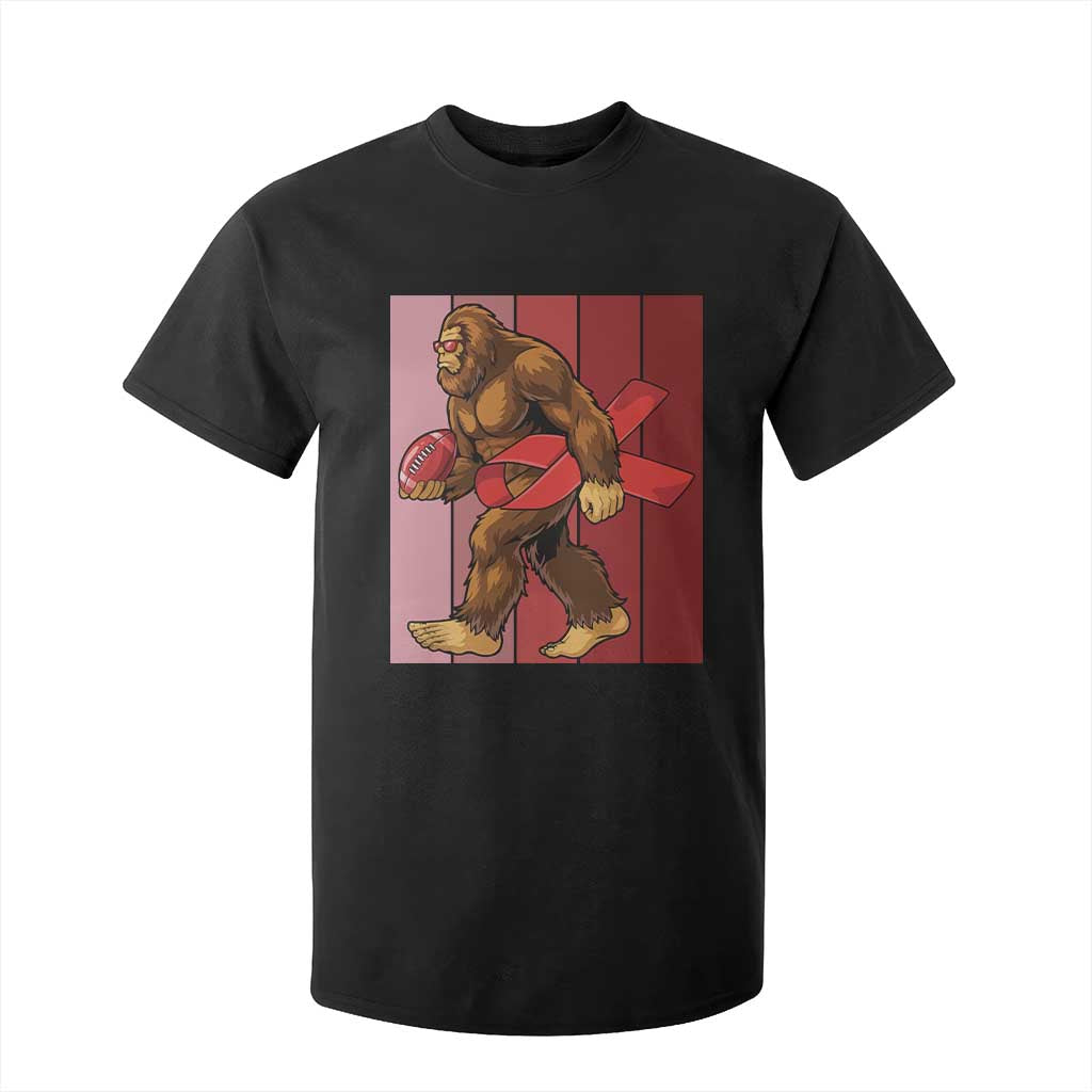 Funny Bigfoot Football HIV Support T Shirt For Kid Red Ribbon Retro Vintage Style Gift