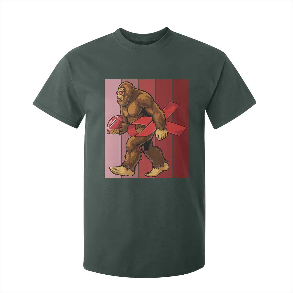 Funny Bigfoot Football HIV Support T Shirt For Kid Red Ribbon Retro Vintage Style Gift