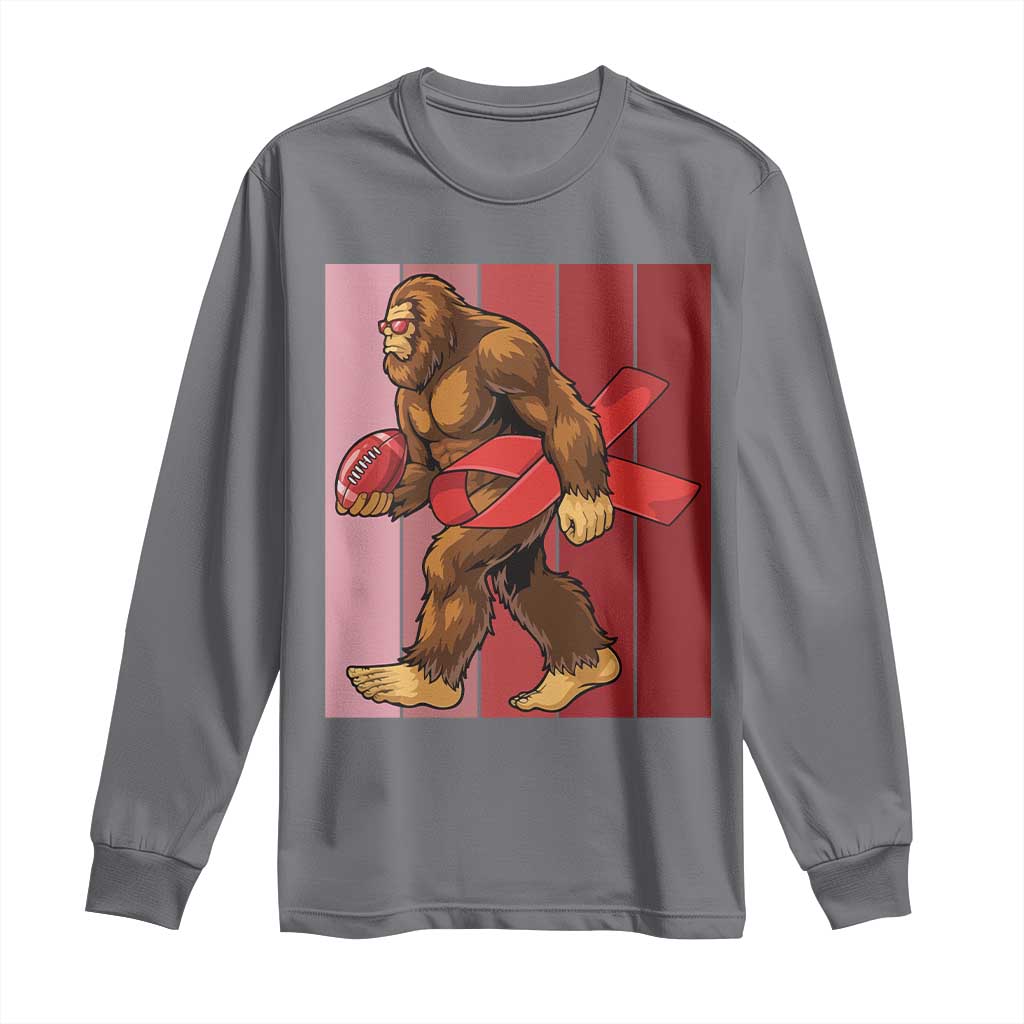 Funny Bigfoot Football HIV Support Long Sleeve Shirt Red Ribbon Retro Vintage Style Gift