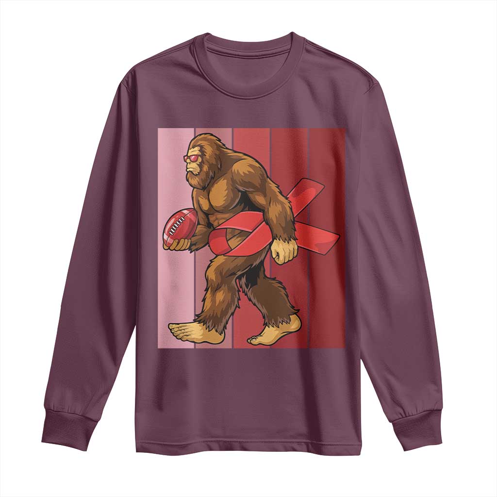 Funny Bigfoot Football HIV Support Long Sleeve Shirt Red Ribbon Retro Vintage Style Gift
