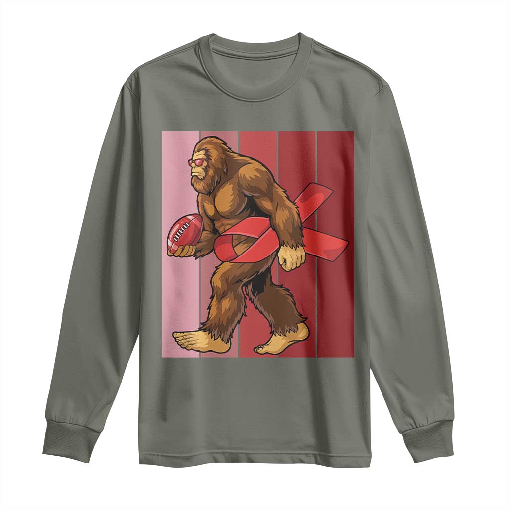 Funny Bigfoot Football HIV Support Long Sleeve Shirt Red Ribbon Retro Vintage Style Gift